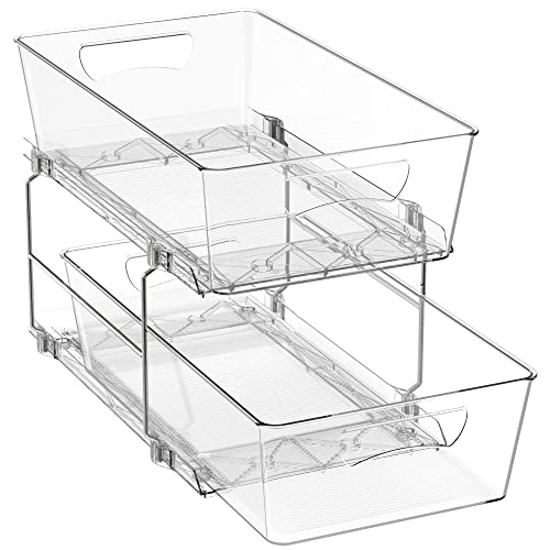 2 Tier Basket Drawer Cabinet Pull-Out Organizer, Clear