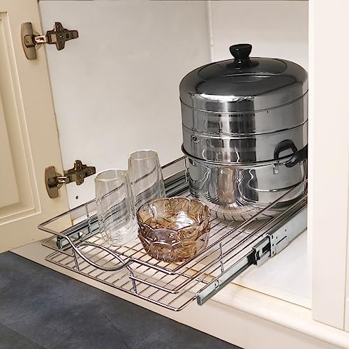 Pull Out Cabinet Organizer 11" W x 21" D, Heavy Duty Kitchen Cabinet Pull Out Shelves, Slide Out Wire Basket for Kitchen Cabinets, Bathroom, Pantry, Chrome Finish - view 5