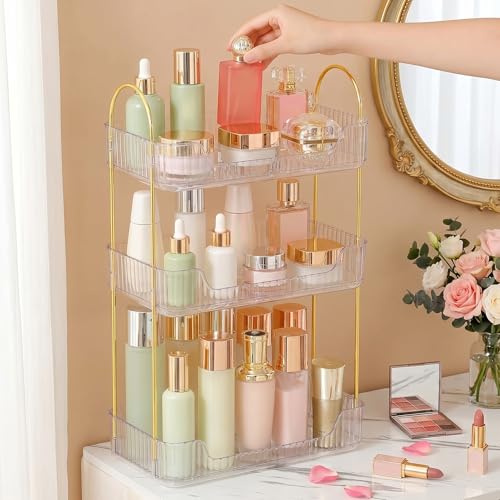 Bathroom Counter Organizer, 3 Tier Perfume Skin Care Countertop Storage Shelf, Vanity Makeup Tray for Cosmetic Skincare Lotion,Clear - view 2