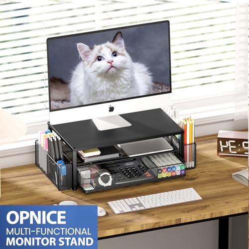 Desk Organizer and Accessories, 2-Tier Computer Monitor Stand Riser with Drawer and 2 Pen Holders, Laptop Stand, Office Desk Accessories for Office Supplies, Black - view 6