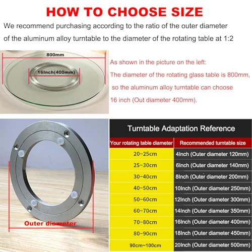 Aluminium Alloy Turntable Bearing, Heavy Duty Swivel Turntable Lazy Susan Rotating Bearing Turntable Round Dining Table Smooth Swivel Plate Hardware, 4" - view 6