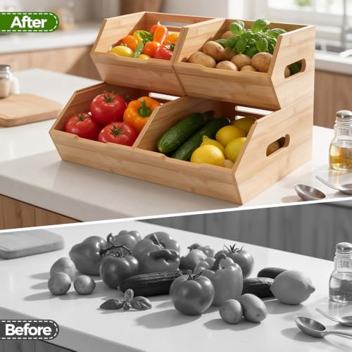 Extra Large Bamboo Pantry Storage Bins-Potato and Onion Food Storage Bin - view 2