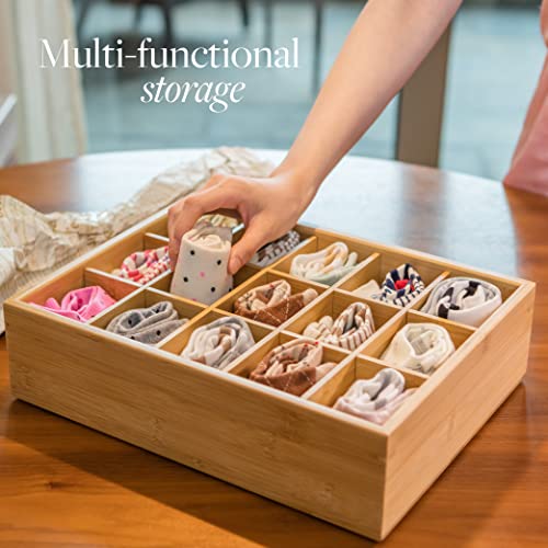 Bamboo Closet Drawer Divider - Storage Organizer with 15 Compartments, Drawer Organizer, Storage Box for Belts, Ties, Bras, Briefs, Socks & Jewelry - Natural - view 4