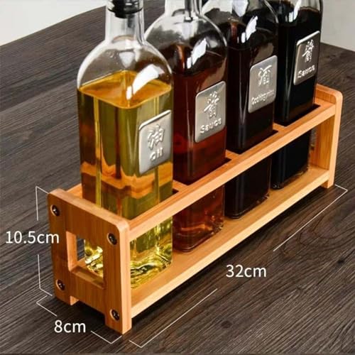 4 Hole Wooden Oil Bottle Rack, Slim Structure, Kitchen Organizer Storage System, for Spice Bottles, Jars, Seasonings, Baking Supplies (Square Slots) - view 3