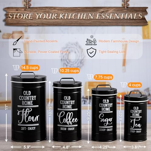 Black Canisters Sets for the Kitchen, Airtight Kitchen Canisters for Countertop, Flour and Sugar Containers, Tea Coffee Sugar Canister Set, Black Kitchen Decor and Accessories, Set of 4 - view 2
