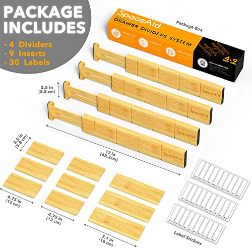 Bamboo 13.25-17“ Drawer Dividers (Need 2.35" Deep Drawer) Kitchen Adjustable Organizers, Expandable Organization for Home, Office, Dressers, 4 Dividers with 9 Inserts - view 5