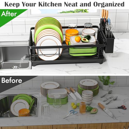 Dish Drying Rack for Small Kitchen Counter with Utensil Holder - view 6