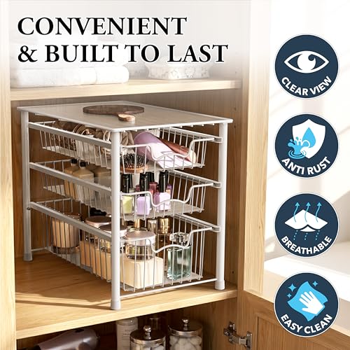 Stackable 3 Tier Sliding Basket Organizer Drawer, White - view 5