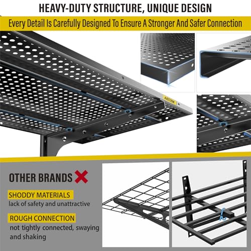 1pack×2 Tier 1.3x3ft Garage Shelving Wall Mounted, 400 lbs Load Capacity,15.6x36inch per Shelf Height Cassette Adjustable Floating Shelves, Black - view 4