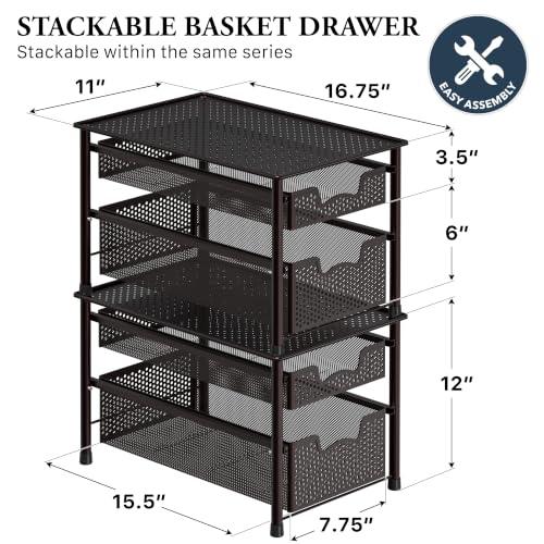 Stackable 2 Tier Sliding Basket Organizer Drawer, Bronze - view 2