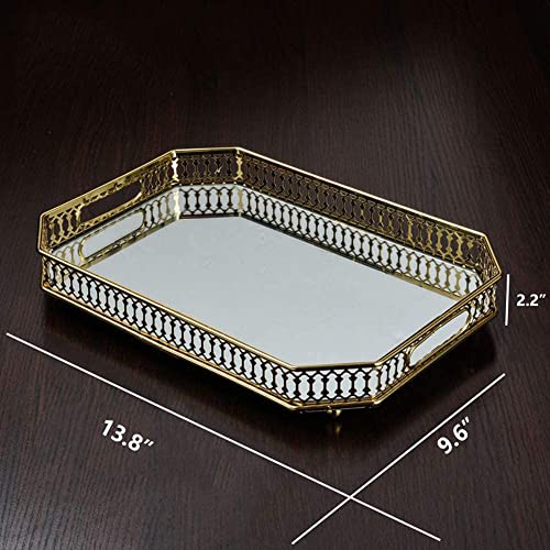 Vintage Gold Mirrored Vanity Tray – Decorative Perfume and Makeup Organizer with Handles for Dresser, Bathroom or Jewelry Display, Large Size 13.8" X 9.6" X2.2" - view 5