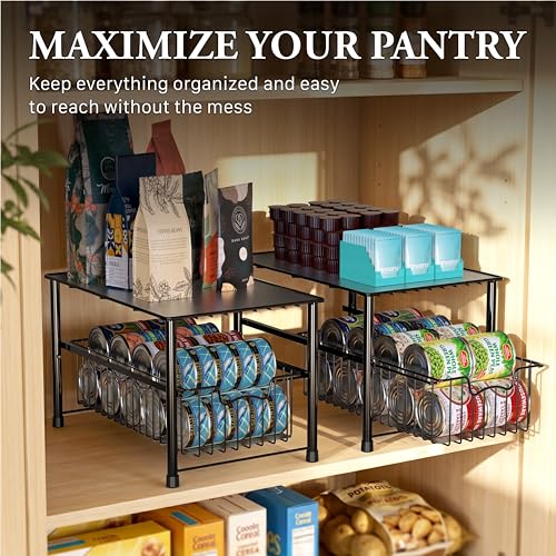 Wired Stackable Under Sink Cabinet Sliding Basket, Black - view 7