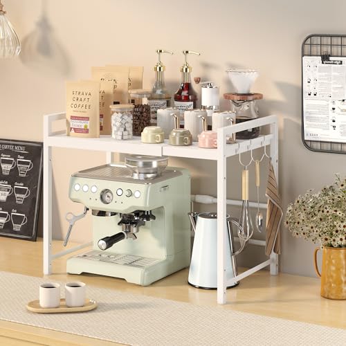 Expandable Microwave Stand Kitchen Countertop Organizer, White - view 2
