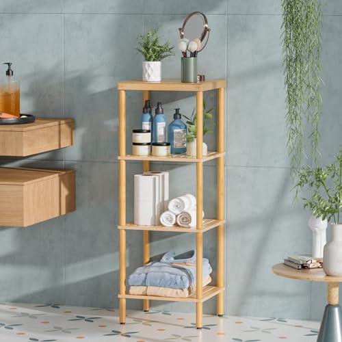 Bamboo Bathroom Shelf, 4-Tier Bathroom Storage Shelf, Multifunctional Storage Rack for Living Room Bedroom Kitchen, Space Saver - view 7