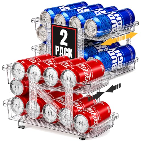 Expandable Soda Can Dispenser For Fridge - 2-Pack - Clear Transparent Soda Can Organizer For Refrigerator, Kitchen, and Pantry Storage Organizer for Cans, Beverage Bottle, Canned Food & Bottles