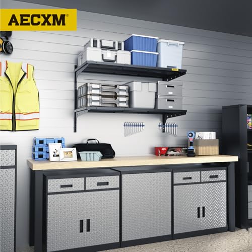 1pack×2 Tier 1.3x3ft Garage Shelving Wall Mounted, 400 lbs Load Capacity,15.6x36inch per Shelf Height Cassette Adjustable Floating Shelves, Black - view 2