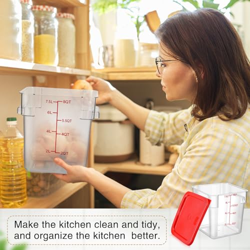 2 Pcs Square Food Storage Container Polycarbonate Clear Food Container with Lid Commercial Rice Storage with Graduations for Commercial Kitchen(8 Qt,Red) - view 4