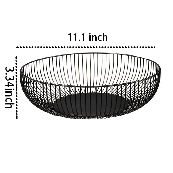 Metal Wire Fruit Basket,Large Round Storage Baskets for Bread,Metal Wire Bread Fruit Bowl Vegetable Stand Holder for Snacks,Modern Fruit Bowl Decorate Kitchen Counter,Black - view 3
