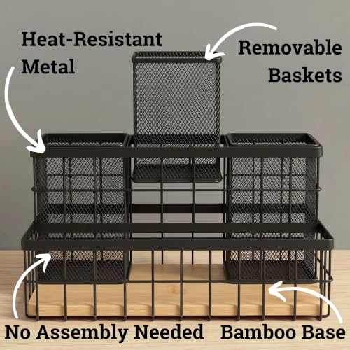 Hair Tool Organizer Countertop, Breathable Metal & Bamboo, Heat-Resistant - view 2