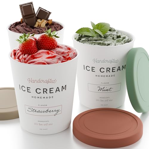 Set of 3 Reusable Ice Cream Containers 1 Quarts ea. with Lids
