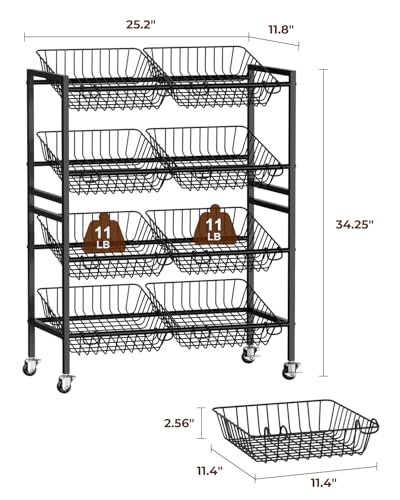 25.2" W Kitchen Storage Cart, 4-Tier Snack Cart with Wheels - view 2