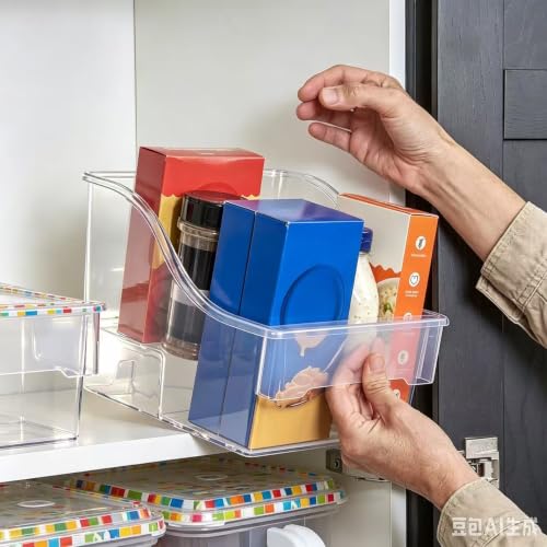 Clear 2-Tier Pantry Storage Bin with 2 Compartments, Medium Plastic Organizer for Snacks, Spices, and Small Items, See-Through Design for Quick Identification - view 3