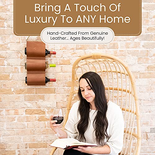 Small Leather Wall Wine Rack - 3 Bottle Holder, Space Saving, Wine Gifts - view 2