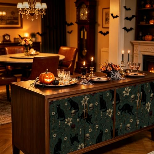 Dark Green Gothic Black Cats Peel and Stick Wallpaper 17.5" x 118" - view 5