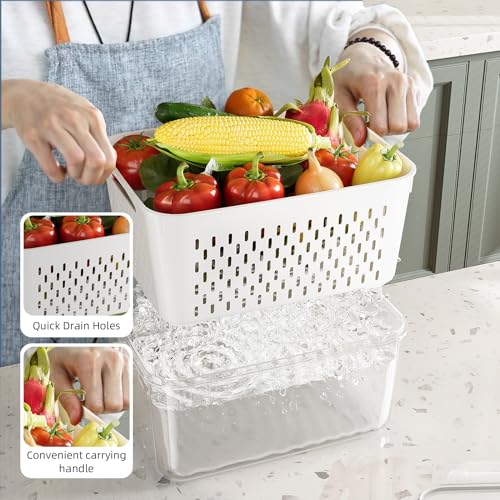 10 Pack Fruit Storage Containers for Fridge with Removable Colanders - Food Storage Containers with Lids, BPA-Free Produce Containers Keep Fruits, Vegetables, Berry, Meat Fresh Longer - view 3