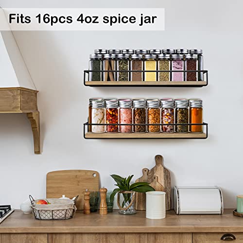 2 Pack Spice Rack Wall Mount Rustic Style Hanging Spice Organizer for Wall, Kitchen Spice Storage,Black - view 2