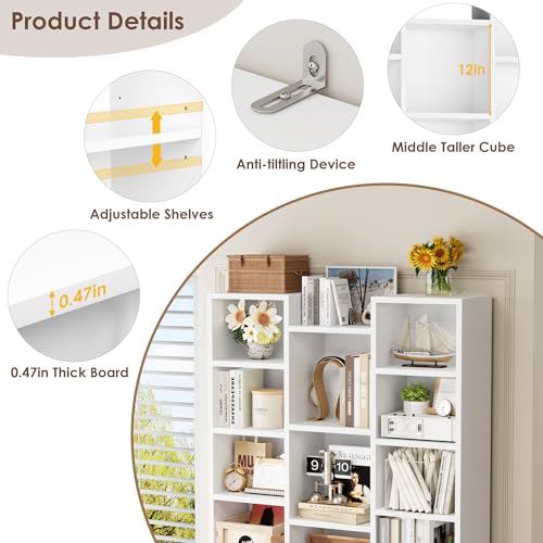 71'' H White Bookshelf with 21 Cubes, Triple Wide Tall Bookshelf - view 6