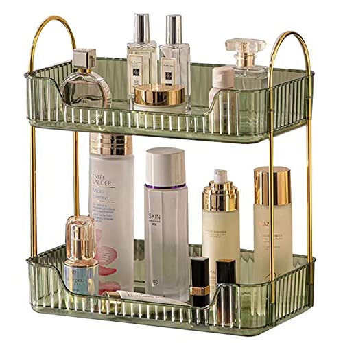 Bathroom Counter Organizer Countertop Storage, Cosmetics Skincare Shelf, Makeup Organizer Perfume for Dresser Vanity Tray, Spice Rack for Kitchen(2 Tier-Green)