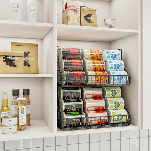 2 Pack Stackable Can Rack Organizer for Pantry Storage,Can Dispensers with 4 Adjustable Dividers, 2-Tier Metal Wire Basket Beverage Pop Soda Rack for Kitchen Cabinet Pantry, Black - view 4