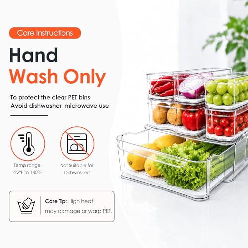 Clear Fridge Bins with Drain Trays - BPA-Free PET, Stackable(6 Pack) - view 2