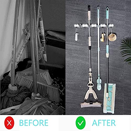 Broom Mop Holder Wall Mount Tool Hanger Organizer (4 Racks 5 Hooks) - view 7