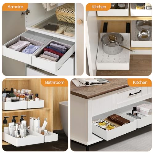 Telescopic Drawer Organiser with Damping System - 3 Sizes (13/18/27 x 40 x 7 cm), Extendable Drawer Shelf for Kitchen Cupboard/Cabinet, Easy Assembly - view 7