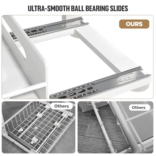 Under Sink Organizer Upgrade To Professional Rails,2-Tier Dual Pull Out Cabinet Storage,Height Adjustable Slide Out Drawers For Bathroom Kitchen,2 Pack-14.5" Dx12.8-16.9" H,White - view 3