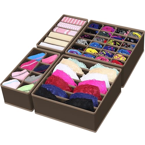4-Pack Drawer Organizer Set for Underwear/Socks/Bra, Brown