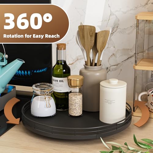 13" Lazy Susan Turntable Organizer for Table Top, Round Wooden Lazy Susan for Cabinet Kitchen Decor Centerpieces Coffee Table, Storage Condiments Spices, Bathroom Vanity Tray for Soap, Black - view 3