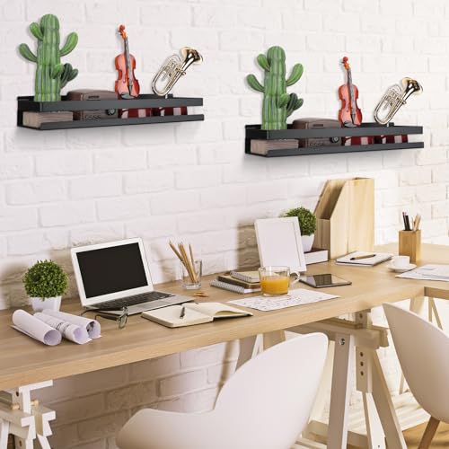 2 Pieces Stainless Steel Shelf Bathroom Shower Floating Shelves Wall Mounted Shower Caddy Basket Shelf Storage Organizer Shelves for Bathroom, Kitchen, Living Room(15.75 Inch/ 40 cm,Black) - view 2