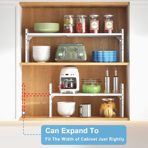 Set of 2 Expandable Cabinet Shelf Organizer, Stackable Kitchen Countertop Shelves Spice Racks, Small Storage Shelf For Cupboard Counter Tabletop, 30 LBS Heavy Duty, Adjustable, 13.8" to 21.6" Long - view 4