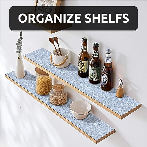 12X120 Inch Shelf Liner with Scissor & Tape Measure for Kitchen Cabinets, PVC Drawer Liner for Dresser Non-Slip Bathroom, Non-Adhesive Cabinet Liner Washable (Pale Blue) - view 2