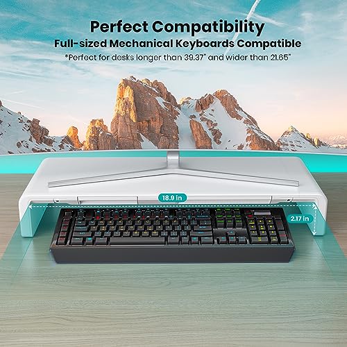 Monitor Stand Riser, Klearlook Foldable, Height Adjustable Computer Stand, Desk Shelf Riser with Storage Drawer &Tablet Phone Stand for Desktop, Laptop (White) - view 3