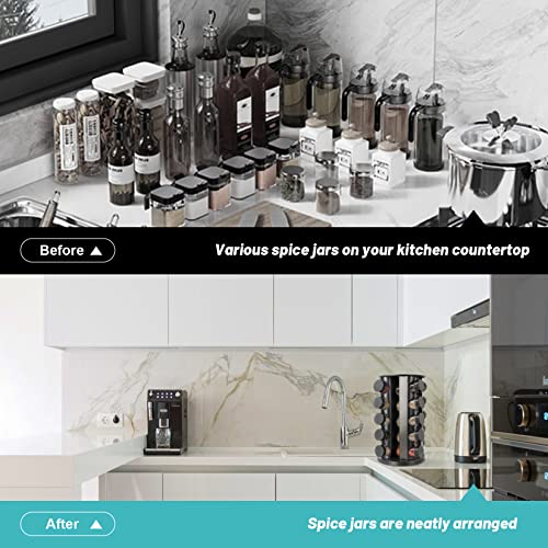 Black Countertop Rotating Spice Rack, Round Empty 20-Jars Revolving Spice Rack Organizer, 135 Spice Labels with Funnel Complete Set, for Kitchen Countertop, Cabinet - view 3