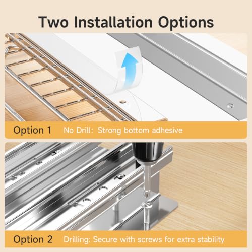2 Pack Pull Out Spice Rack for Inside Cabinet, 2 Tier Chrome Spice Organization for Cabinet, Vertical Sliding Out Spice Rack Organizer for Seasoning, 10.4''D×4.8''W×9.3''H - view 5