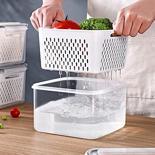 3Pack Fridge Food Storage Container Set with Lids with Strainer,Plastic Fresh Produce Saver Vegetable Fruit Meat Storage Organization, BPA-Free Plastic Produce Keepers(3.15L+1.7L+0.8L) - view 3