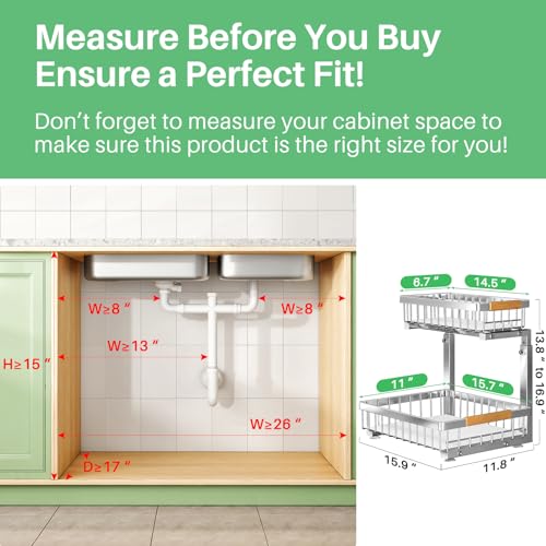 Under Sink Organizer, Thickened L-Shaped 2 Tier Pull Out Cabinet Storage - view 3