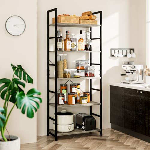 5 Tier Bookshelf, Tall Freestanding Open Storage Bookcase, Grey - view 2