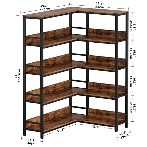 Corner Shelf 5 Tiers 70LB Capacity L-Shaped Bookshelf - view 3