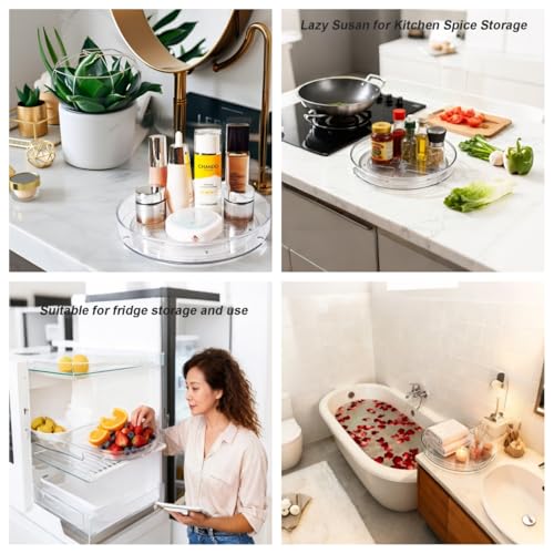 9.25 Inch Lazy Susan Turntable, Clear Plastic Spinning Organizer for Cabinet, Fridge, 360° Rotation, Easy to Clean, Kitchen, Bathroom, Vanity Countertop Storage Solution (Clear, 9.25inch 1 Tier) - view 6